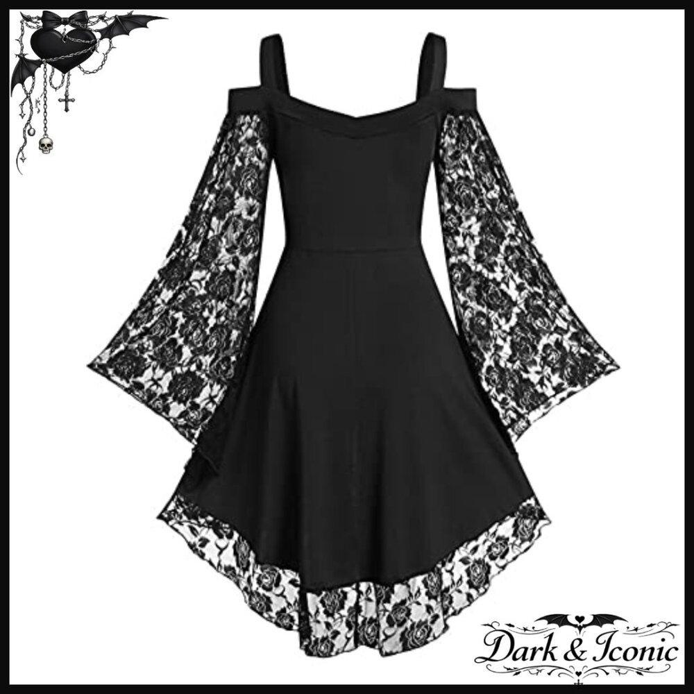 Plus Size Gothic Lace Patchwork Mini Dress Spaghe… - image 2